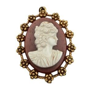 Floral Frame Cameo Vintage Gold-Tone Pendant